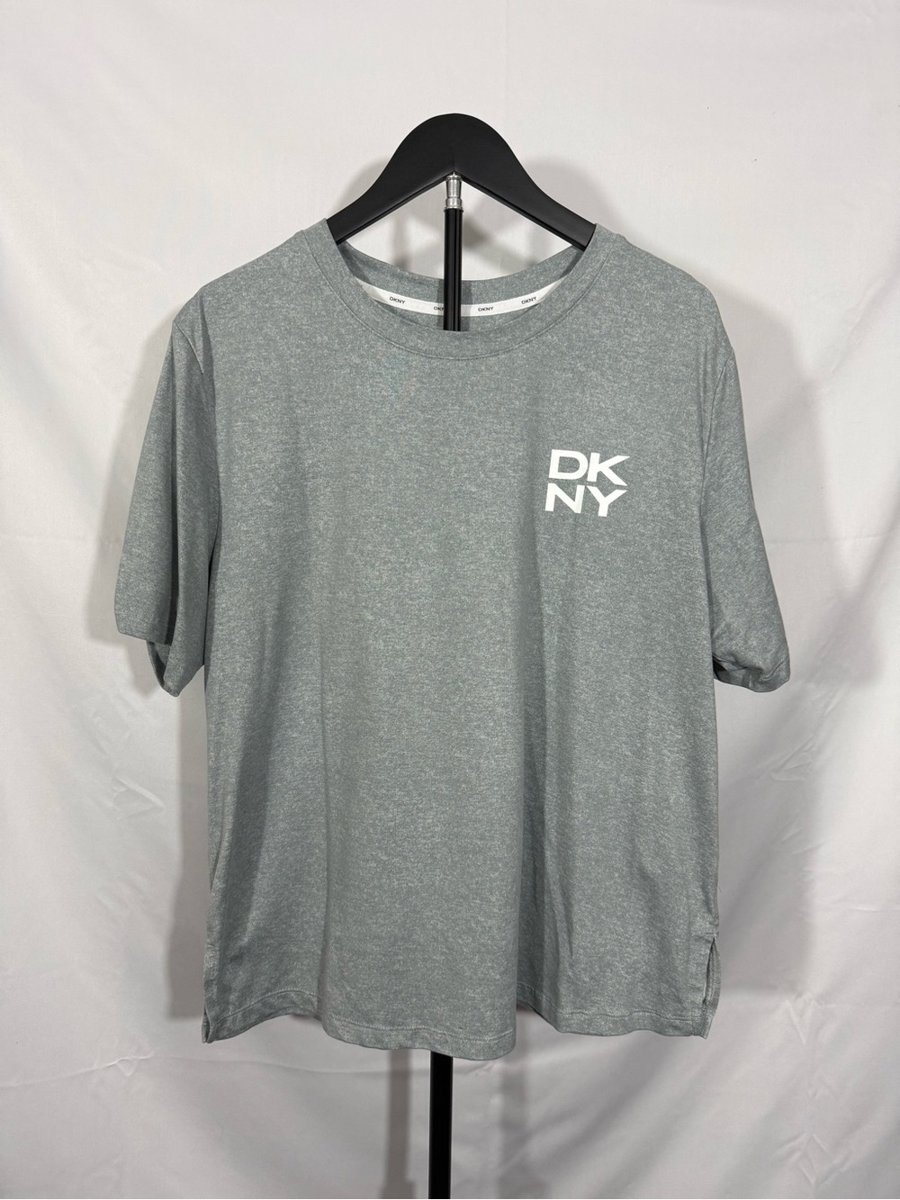 DKNY Women’s Gray Logo T-Shirt Soft Stretch Crewneck Tee L